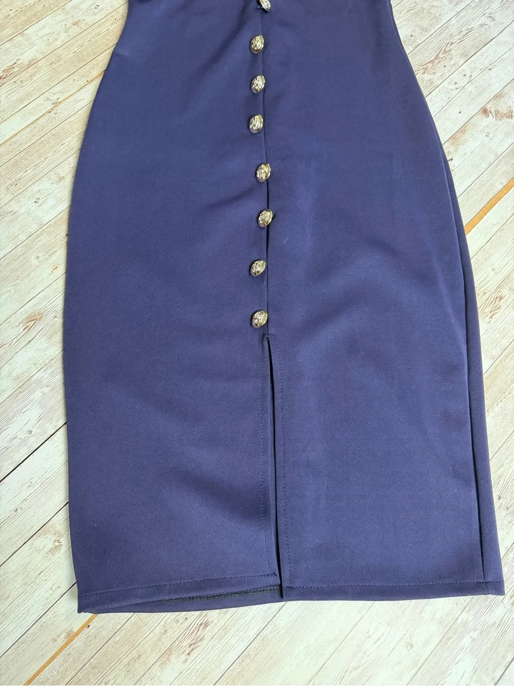 Strapless Navy Button-Front Sheath Dress - Picture 8 of 8